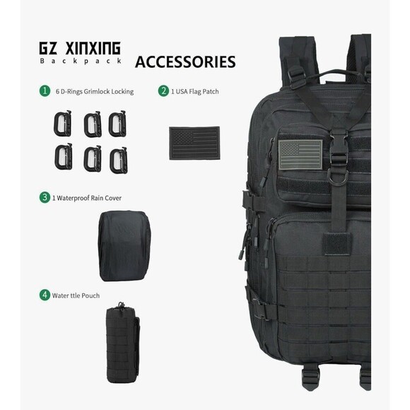 New Tactical Backpack 64L Expandable Black Military Nylon - Picture 2 of 6